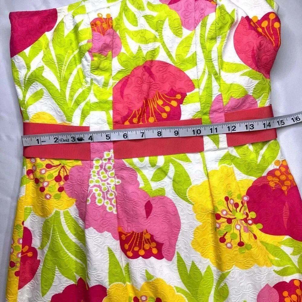 Lilly Pulitzer Strapless Floral Jacquard Dress – Pink Yellow Green – Size 6 - Picture 9 of 12